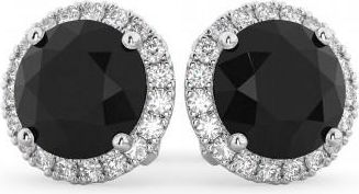 Allurez Halo Round Black Diamond & Diamond Earrings 14k White Gold (4.57ct)