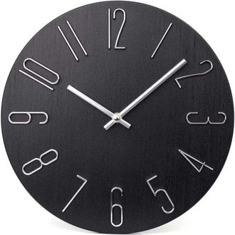 OEM Reloj De Pared Silencioso De 30 Cm (aprox. 30 Cm), Sin Tictac, Moderno, De Madera, Ideal Para Decoraci&oacute;n, Oficina, Hogar, Dormitorio O Escuela (negro)