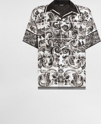 Dolce & Gabbana Printed Silk And Cotton Denim Shirt - Man Denim Multi-colored 37