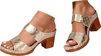 Generic Womens Open Toe Chunky Heel Sandals 2026 Dressy Summer Hollow Out Wedge Fish Mouth Shoes with Metallic Embellishments Adjustable Ankle Strap Beach Cas