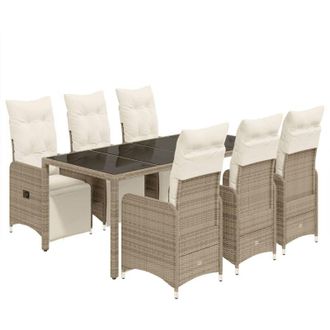 vidaXL Set De Mesa Y Sillas Jard&iacute;n 7 Pzas Con Cojines Rat&aacute;n Pe Marr&oacute;n Vidaxl