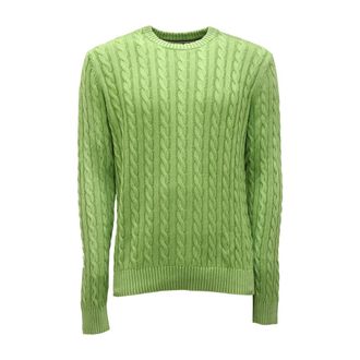 Sun 68 Round-neck Knitwear, male, Green, Size: L Round Cable Vintage Sweater