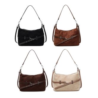 Generic PU Leather Frosted Shoulder Bag Simple Crossbody Bag Commute Handbag (Black)