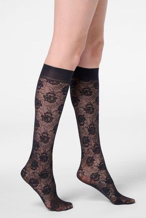 Orobl&ugrave; Lace Allure Sheer Knee High Socks in Black at Nordstrom