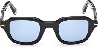 Tom Ford 46mm Small Square Sunglasses in Shiny Black Palladium /Blue at Nordstrom