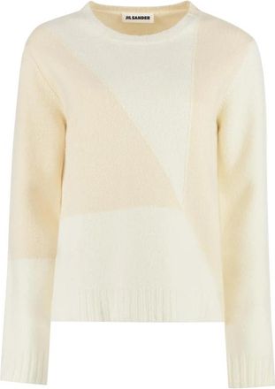 Jil Sander Colorblock Crewneck Sweater - Dames - Ronde hals truien - Beige - M - Wol - Truien & Vesten
