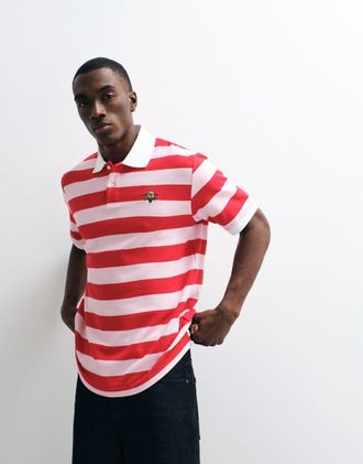 Icecream T-shirt stile polo rossa a righe-Rosso