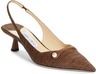 Jimmy Choo London Amita Raffia Pointed Toe Slingback Pump in Tan at Nordstrom, Size 39.5