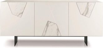 Capodarte Madia 3 ante inserti vetro effetto marmo L180 2 piedini adel Bianco