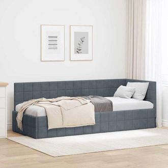 vidaXL Corner Bed Frame with Headboard Dark Grey 80 cm x 200 cm Velvet vidaXL