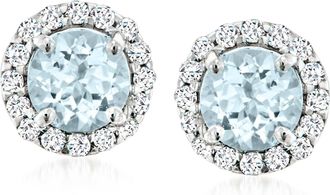 Ross-Simons Aquamarine and. Diamond Earrings in Platinum