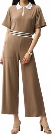 Joseph Ribkoff Stripe Waistband Wide Leg Pull-On Pants In Tigers Eye/vanilla