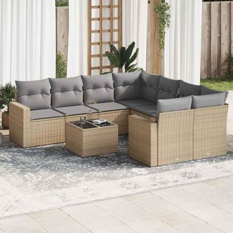 vidaXL Set De Sof&aacute;s De Jard&iacute;n 9 Pzas Con Cojines Rat&aacute;n Sint&eacute;tico Beige Vidaxl