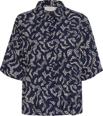 Kaffe Overhemden, Dames, Blauw, 3Xl, Midnight Marine Lace Print Blouse