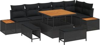 vidaXL Garden Sofa Set with Cushion 9 pcs Black Poly rattan vidaXL