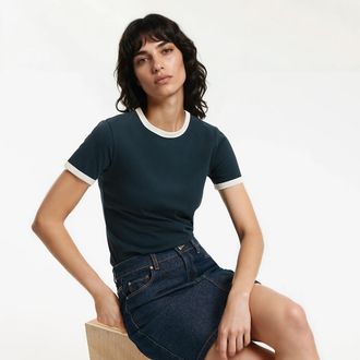 La Redoute Collections T-shirt met korte mouwen en ronde hals met contrasterende bies