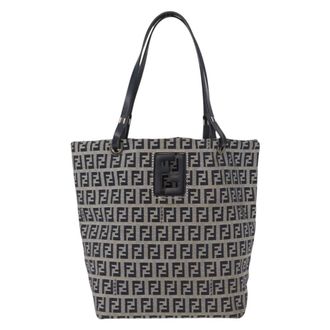 Fendi 1925 Shopping Straw Navy Canvas Handbag (Pre-Owned)