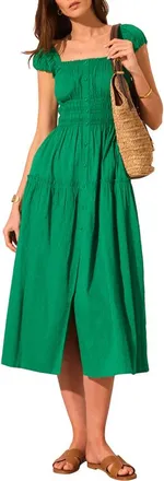 Mint Velvet Cotton Scoop Neck Midi Dress in Green at Nordstrom, Size 10