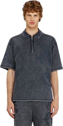 Diesel Mesh-jacquard polo shirt with Phoenix print - Polos - Man - Grey