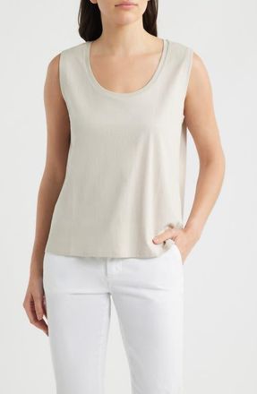 Eileen Fisher Scoop Neck Organic Cotton Tank in Chalk at Nordstrom, Size Xx-Small