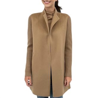 Kinross Cashmere Rib Sleeve Coat In Camel