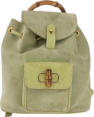 Gucci Gucci Bamboo Daim Green Suede Backpack Bag (Pre-Owned)