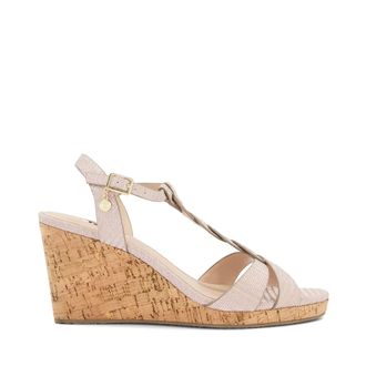 Dune London Womens Ladies Koala - Plait T-Bar Strap Cork Wedge Heel - Rose Gold Leather - Size UK 6