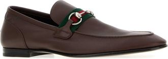 Gucci Mens Leather Moccasin With Horsebit Trim Brown