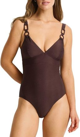 Sea Level Australia Zen Tie Back One-Piece Swimsuit in Cocoa at Nordstrom, Size 12