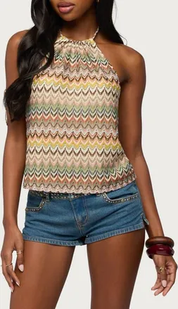 Edikted Kelsie Zigzag Open Knit Halter Top in Multi at Nordstrom, Size X-Small