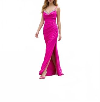 Jovani High Slit Prom Dress In Fuchsia