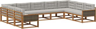 vidaXL Conjunto De Sof&aacute;s De Exterior 9 Uds. Natural Y Gris Claro Vidaxl