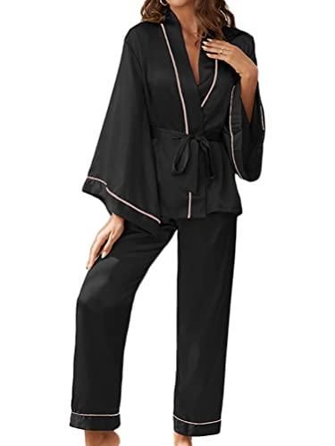 Onsoyours Ensemble Pyjama en Satin à Manches Longues Femme Pcs