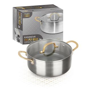 KASANOVA Casseruola 24 cm triplo strato Tri Ply - Gold con coperchio