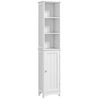 Kleankin Kleankin Armario Alto De Ba&ntilde;o Columna Auxiliar De Ba&ntilde;o Con 3 Compartimientos De Almacenaje Puerta Y Estantes Ajustables Para Ducha Aseo 34x23x165 Cm