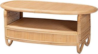 Baxton Studio Dyna Natural Rattan Coffee Table With Open Shelf