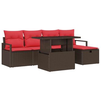 vidaXL Conjunto De Sof&aacute; De Jard&iacute;n Con Coj&iacute;n 6 Pcs Marr&oacute;n Polirat&aacute;n Vidaxl