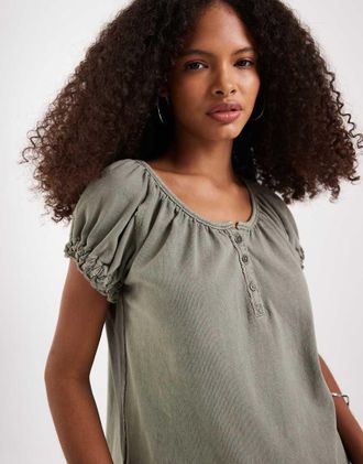 Free People Issa - Top con bottoni color quercia alloro-Verde