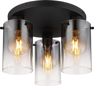 Globo Lighting Globo Florentina L&aacute;mpara De Techo Shade Cluster, Pantalla De Cristal Ahumado Negro Mate, 3 Bombillas E27