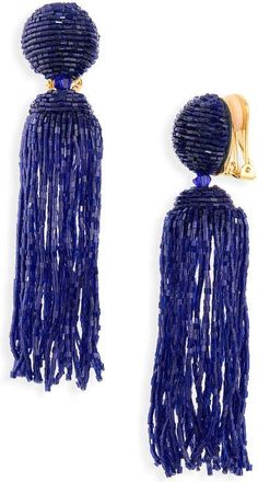 Oscar De La Renta Beaded Tassel Drop Earrings in Navy at Nordstrom