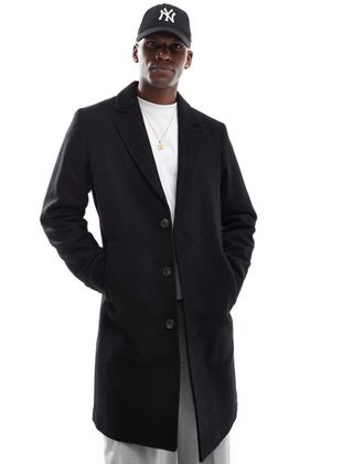 Jack & Jones Cappotto lungo in misto lana nero