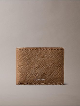 Calvin Klein Mens Refined Saffiano Bifold Wallet - Brown