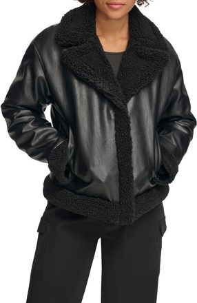 Levi's High Pile Fleece Asymmetrical Faux Leather Jacket in Black at Nordstrom Rack, Size X-Small
