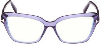 Tom Ford 55mm Cat Eye Blue Light Blocking Optical Glasses in Violet /T Logo /Blue Block at Nordstrom