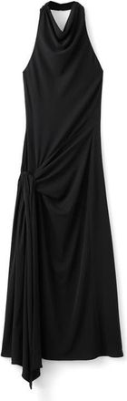 Mango Side Drape Halter Maxi Dress in Black at Nordstrom, Size 8