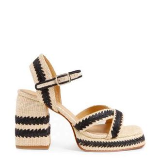 Castaner High Heel Sandals, female, Multicolor, Size: 9 US Handmade Summer Sandals with Embroidered Cotton on Raffia