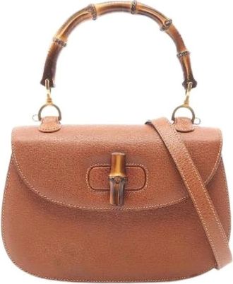 Gucci Pre-owned Handbags, female, Brown, Size: ONE SIZE Pre-owned Bamboo 2Way Leather Handbag