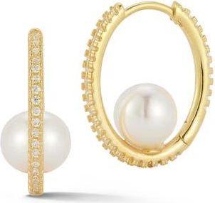 Chloe and Madison 7.5mm Cultured Pearl Huggie Hoop Earrings in Gold at Nordstrom Rack