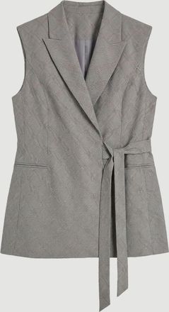Karen Millen Womens Plus Size Soft Tailored Check Wrap Detail Sleeveless Blazer - Grey - Size 18 UK