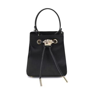 Versace Bucket Bags, female, Black, Size: ONE SIZE Satin Finish Bucket Bag with Medusa Emblem